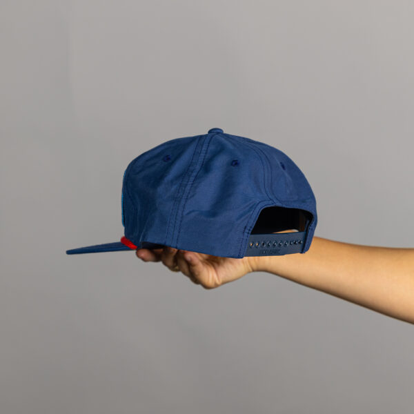 The back view of a blue cap